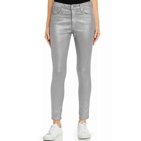 AG Farrah High Rise Skinny Jeans Silver Size 27 Leatherette Chrome-Cast Iron - Picture 13 of 13